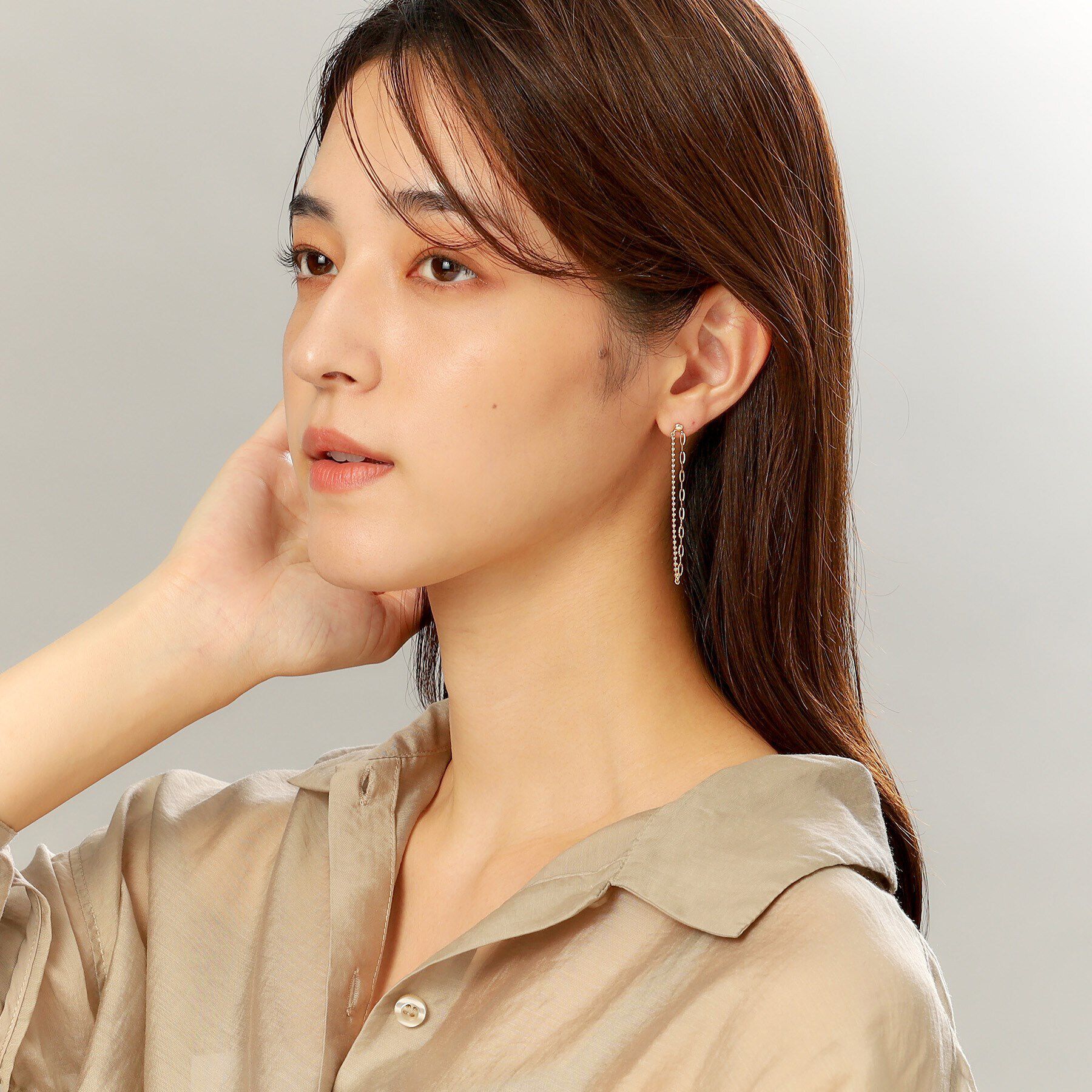 COCOSHNIK「K10ボール&times;アズキチェーンセパレート スタッドピアス」|ピアス|