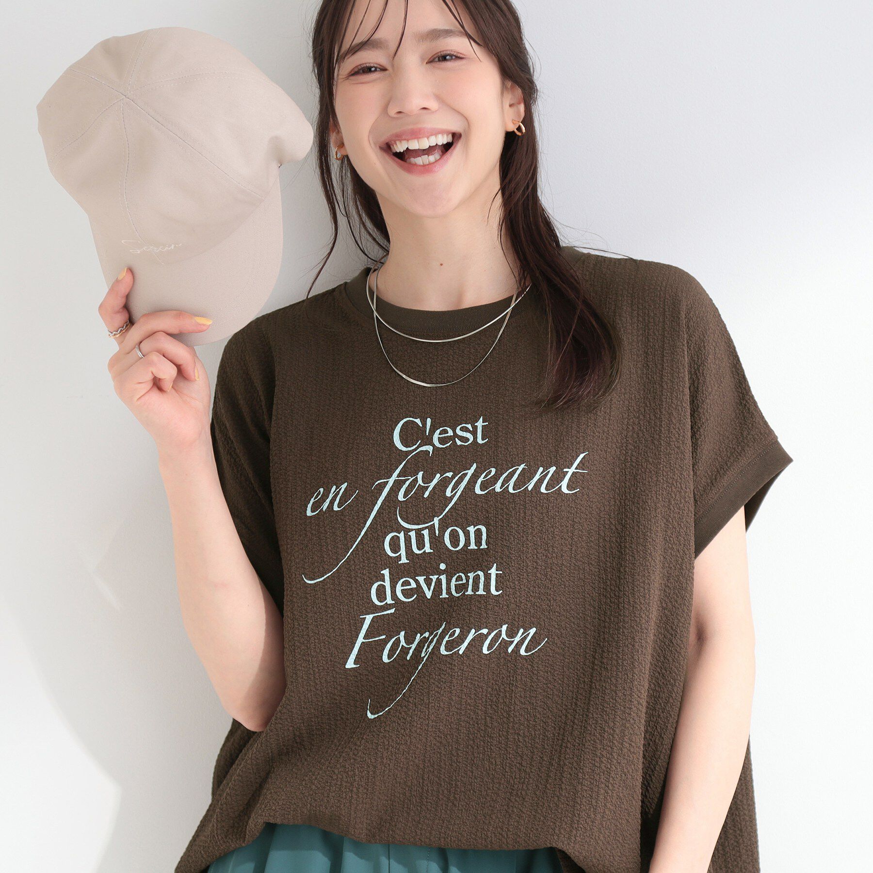 SHOO･LA･RUE「【洗濯機可】ぽこぽこさらさら アソートTシャツ」|Tシャツ・カットソー|ブラウン(044)