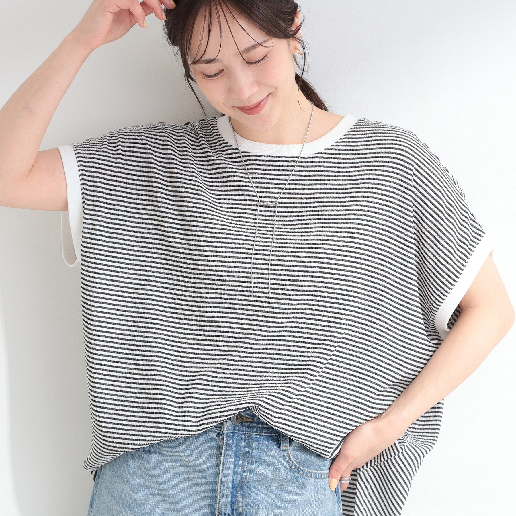 SHOO･LA･RUE「【洗濯機可】ぽこぽこさらさら アソートTシャツ」|Tシャツ・カットソー|オフホワイト(303