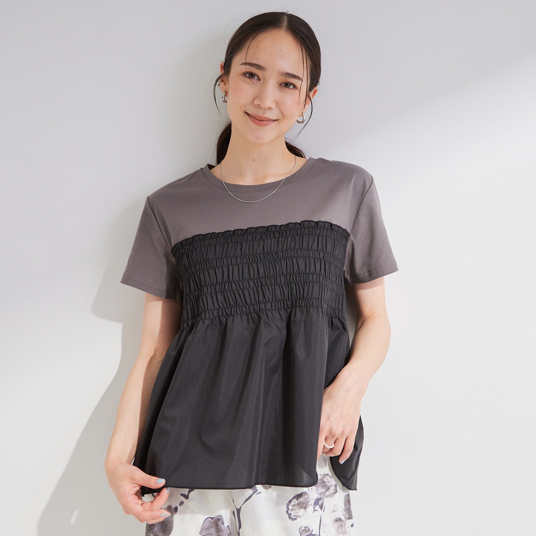 SHOO･LA･RUE「【S-LL/洗濯機可/体型カバー】インせずサマ見え ビスチェ風異素材ドッキングTシャツ」|Tシャツ・カットソー|