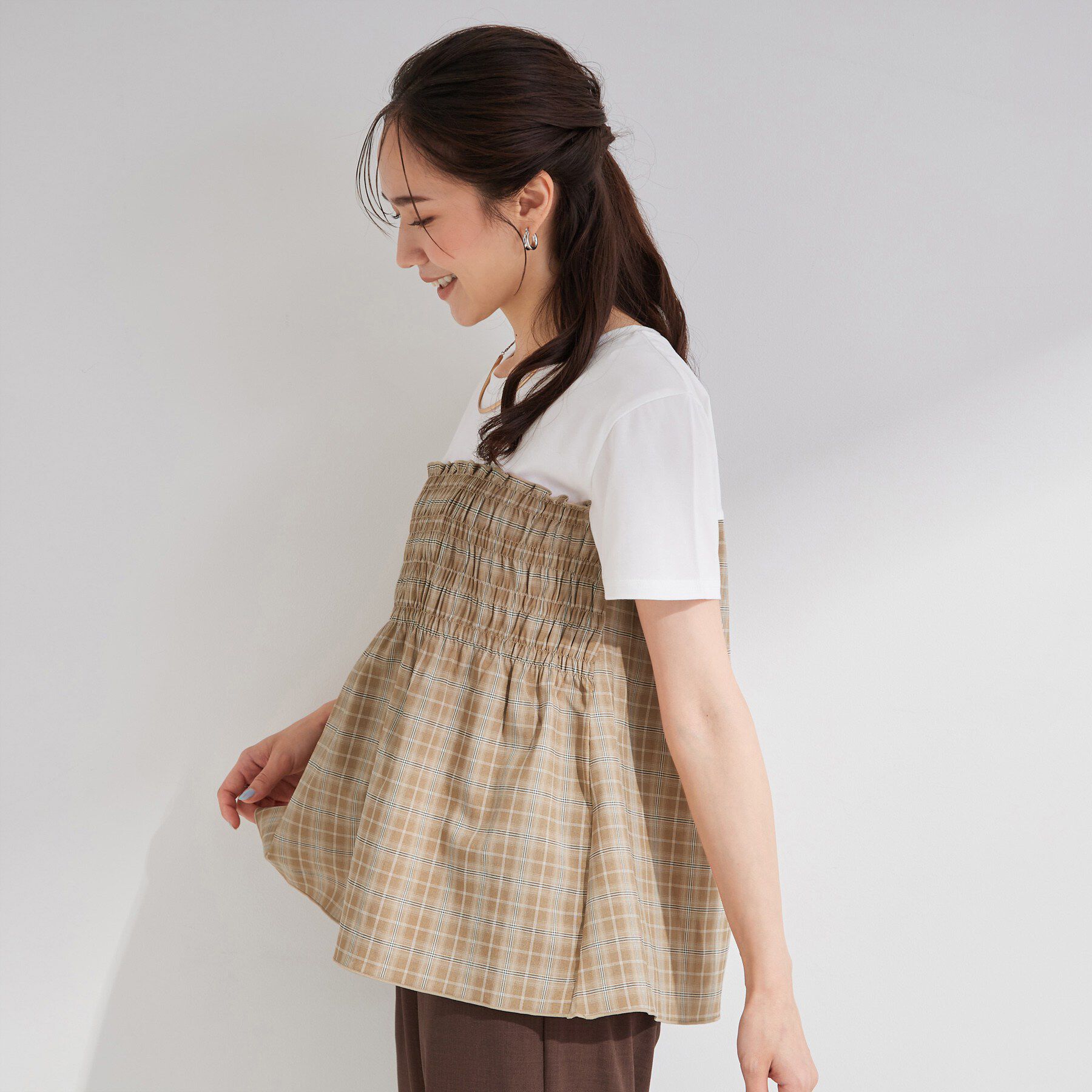 SHOO･LA･RUE「【S-LL/洗濯機可/体型カバー】インせずサマ見え ビスチェ風異素材ドッキングTシャツ」|Tシャツ・カットソー|