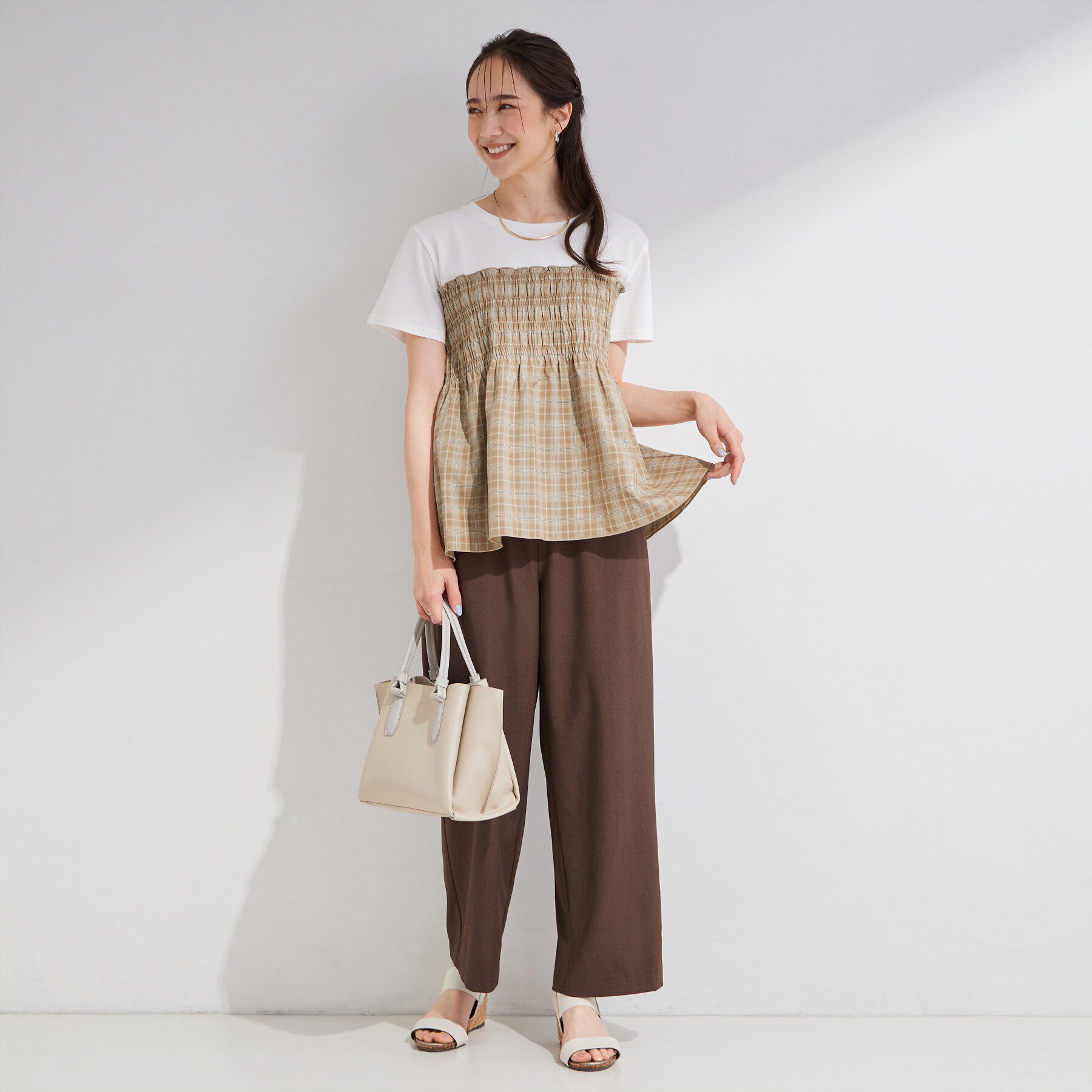 SHOO･LA･RUE「【S-LL/洗濯機可/体型カバー】インせずサマ見え ビスチェ風異素材ドッキングTシャツ」|Tシャツ・カットソー|