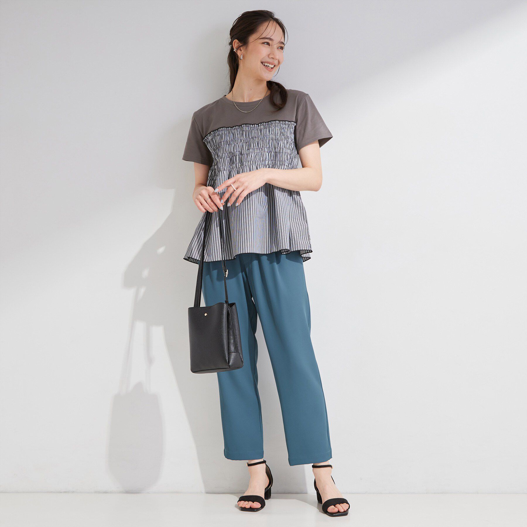 SHOO･LA･RUE「【S-LL/洗濯機可/体型カバー】インせずサマ見え ビスチェ風異素材ドッキングTシャツ」|Tシャツ・カットソー|