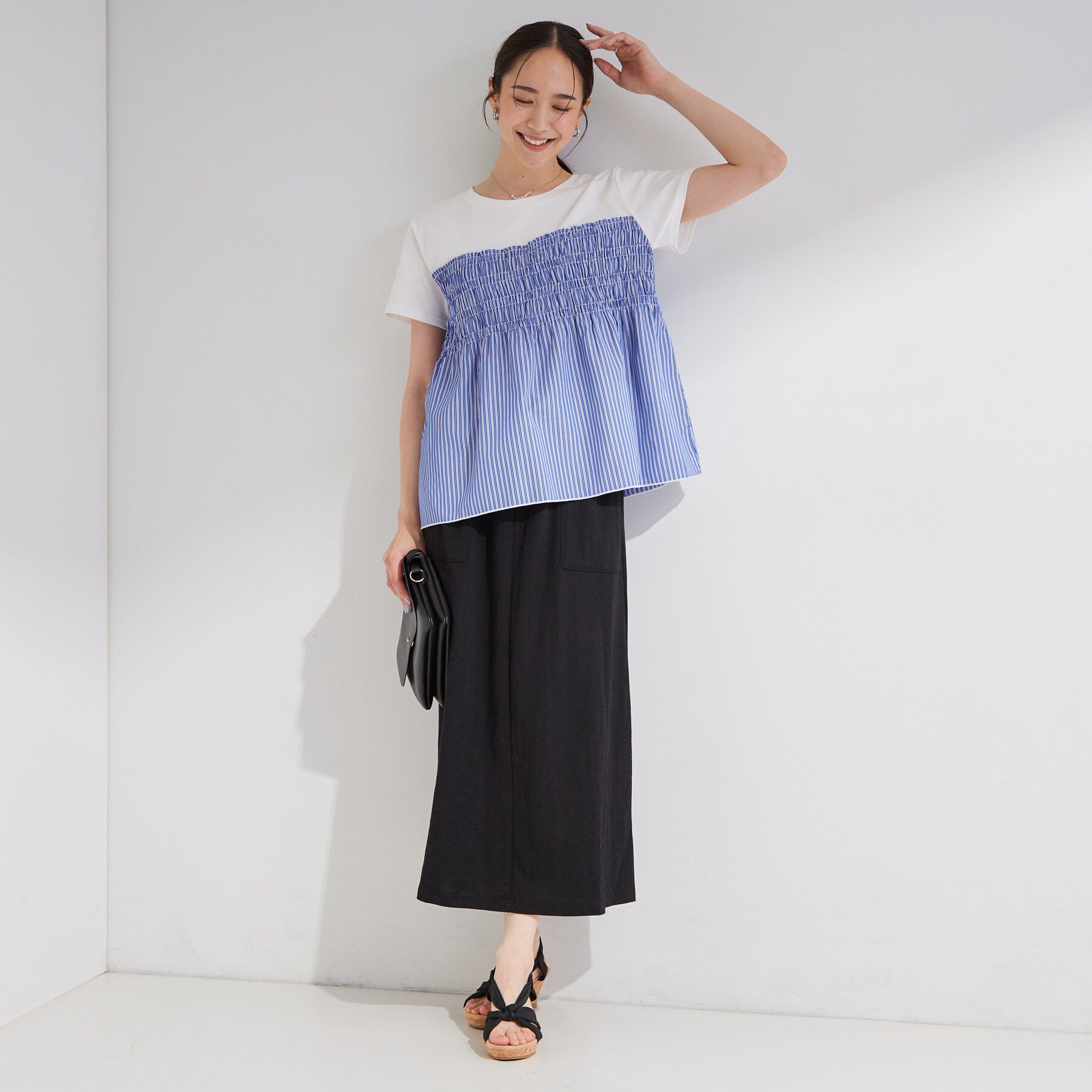 SHOO･LA･RUE「【S-LL/洗濯機可/体型カバー】インせずサマ見え ビスチェ風異素材ドッキングTシャツ」|Tシャツ・カットソー|