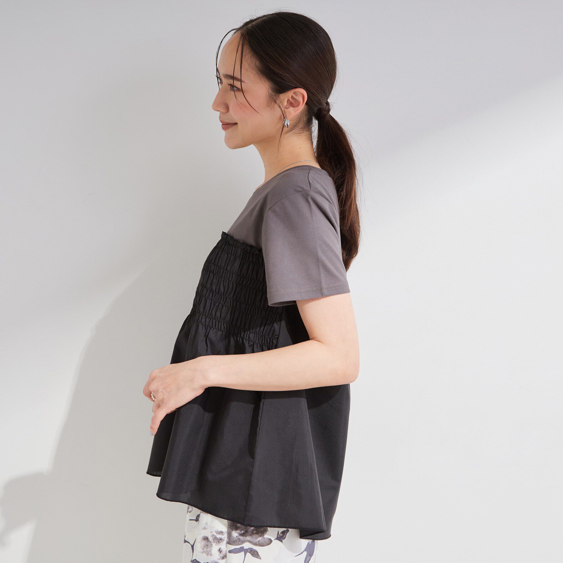 SHOO･LA･RUE「【S-LL/洗濯機可/体型カバー】インせずサマ見え ビスチェ風異素材ドッキングTシャツ」|Tシャツ・カットソー|