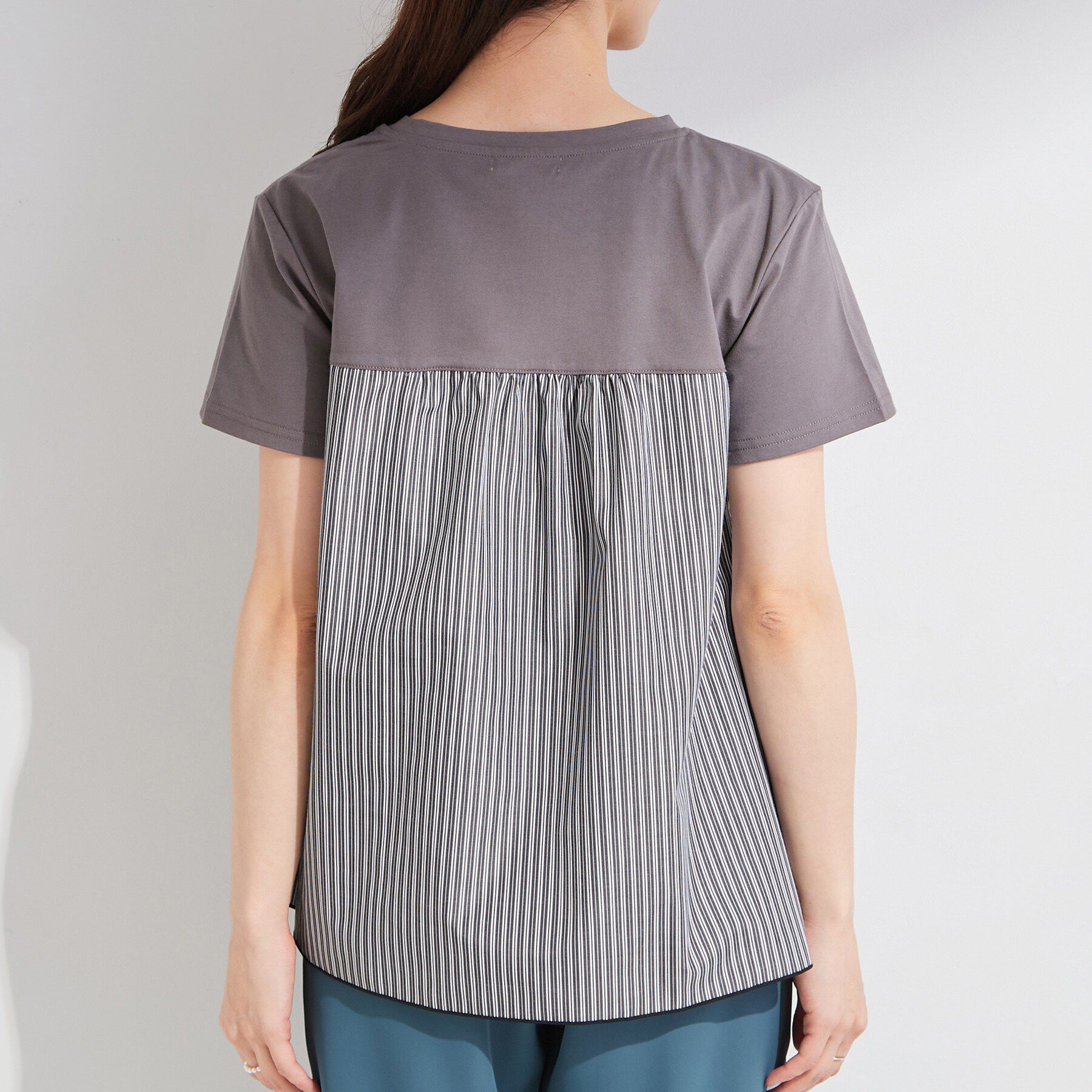 SHOO･LA･RUE「【S-LL/洗濯機可/体型カバー】インせずサマ見え ビスチェ風異素材ドッキングTシャツ」|Tシャツ・カットソー|