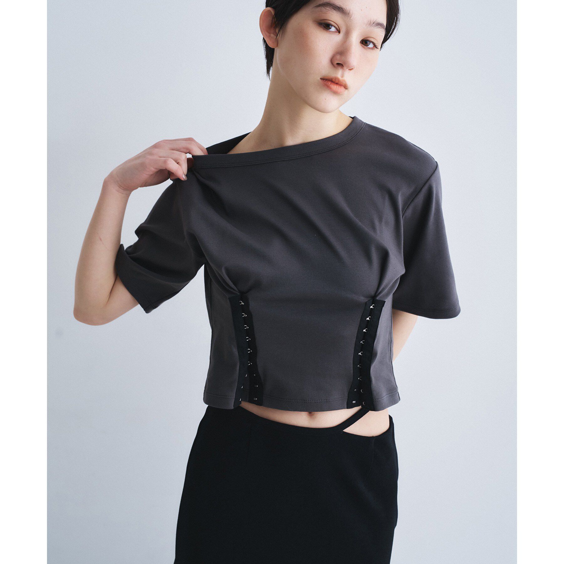 CODE A「corset jersey tee」|Tシャツ・カットソー|チャコールグレー(0