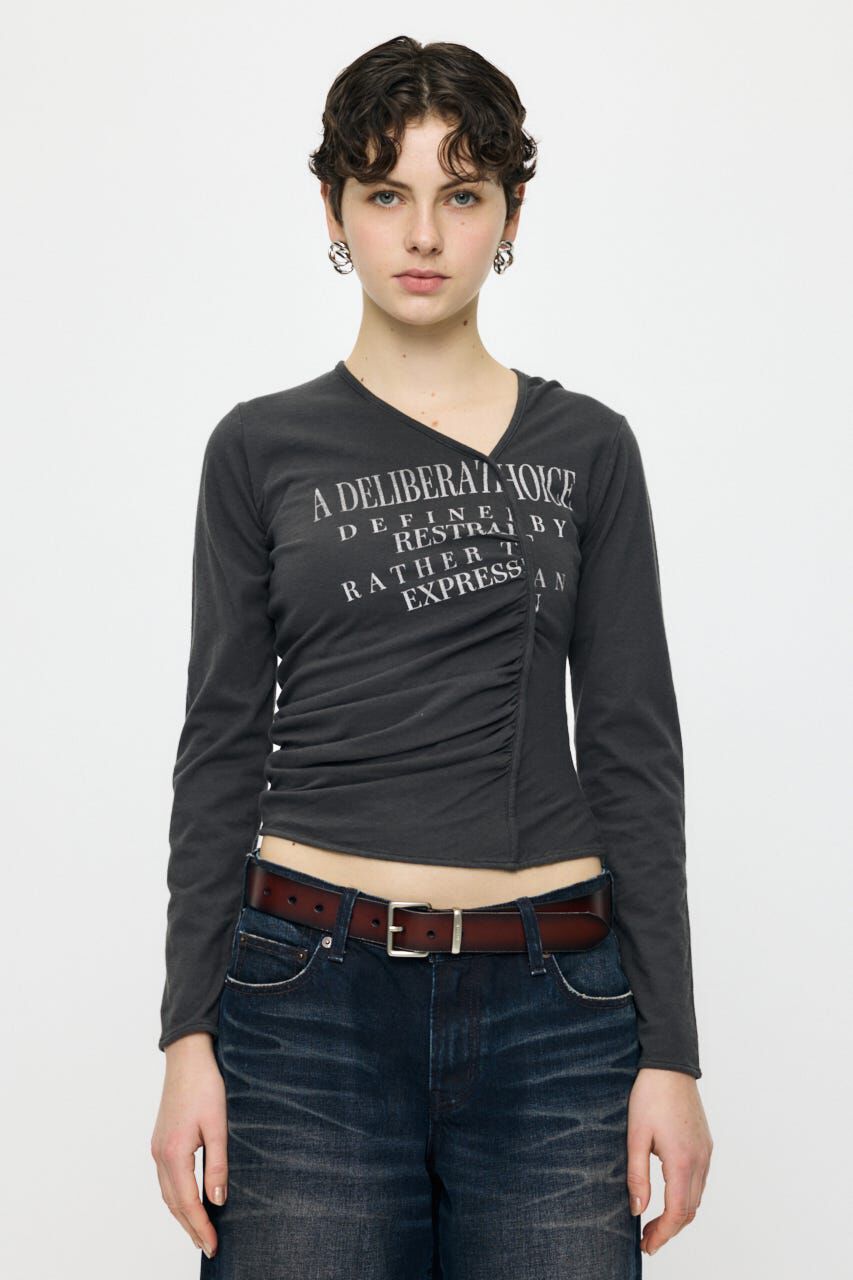 MOUSSY「FRONT GATHER DOCKING L/S トップス」|Tシャツ・カットソー|L/BLK1