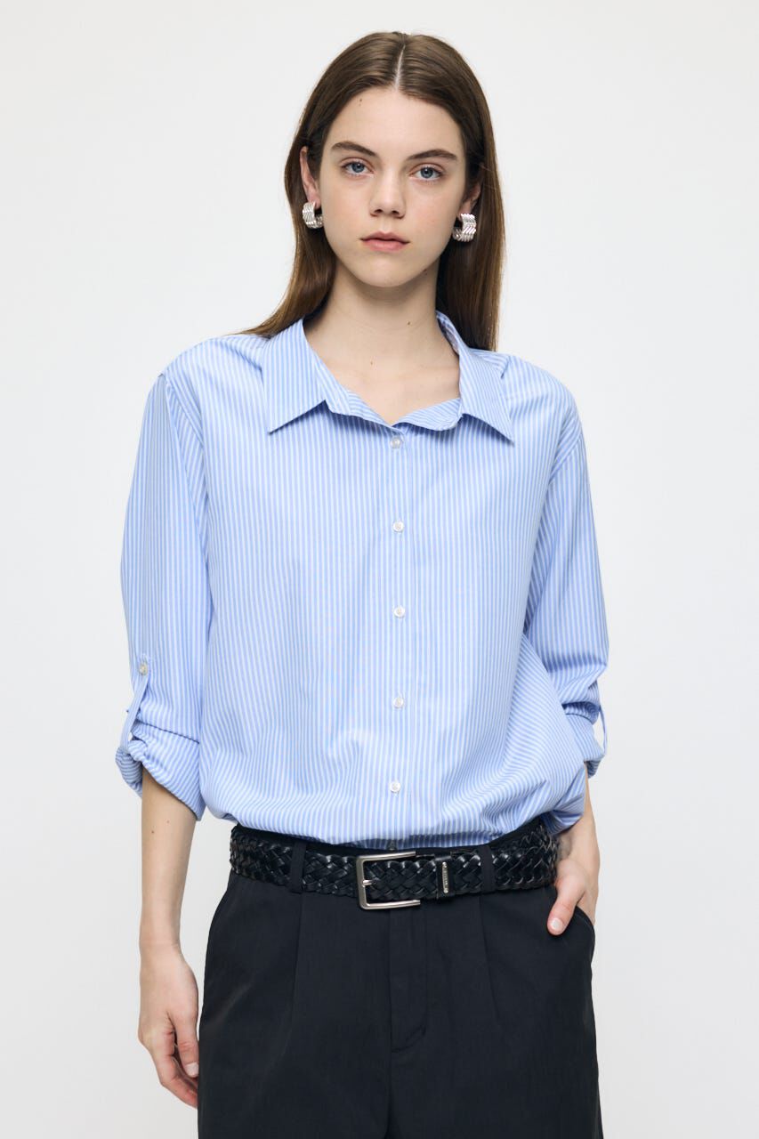 MOUSSY「STRIPE OVER シャツ」|シャツ・ブラウス|L/BLU1