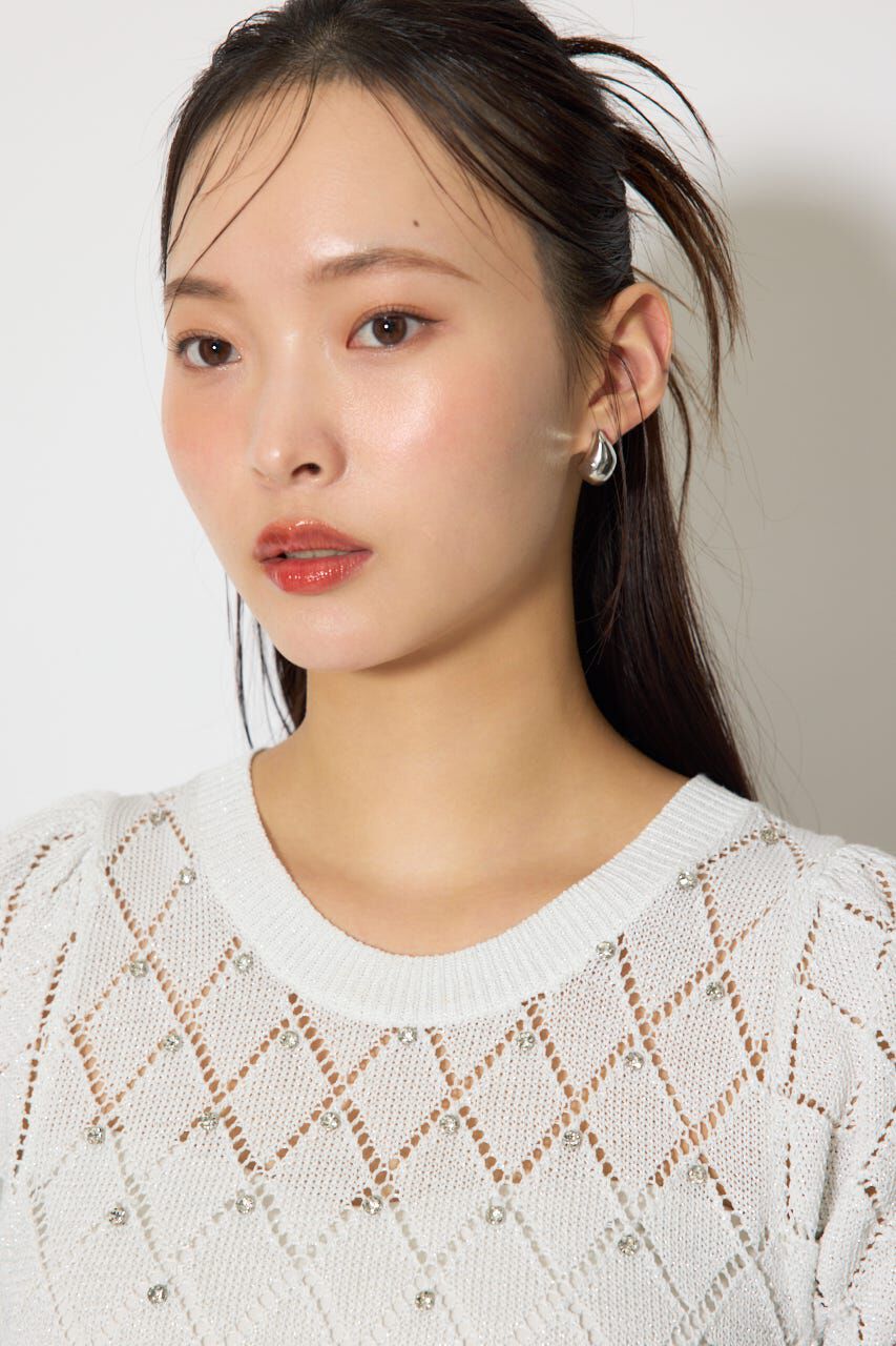 rienda「ビジュー付きバックリボンニットトップス」|ニット・セーター|