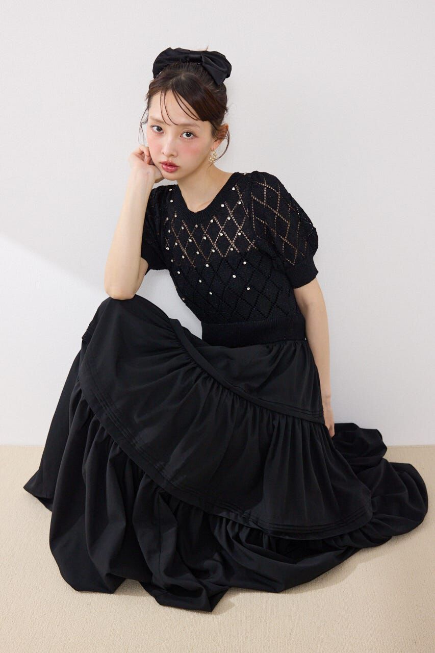 rienda「ビジュー付きバックリボンニットトップス」|ニット・セーター|