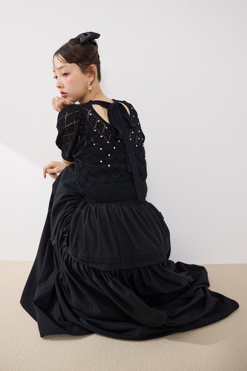 rienda「ビジュー付きバックリボンニットトップス」|ニット・セーター|