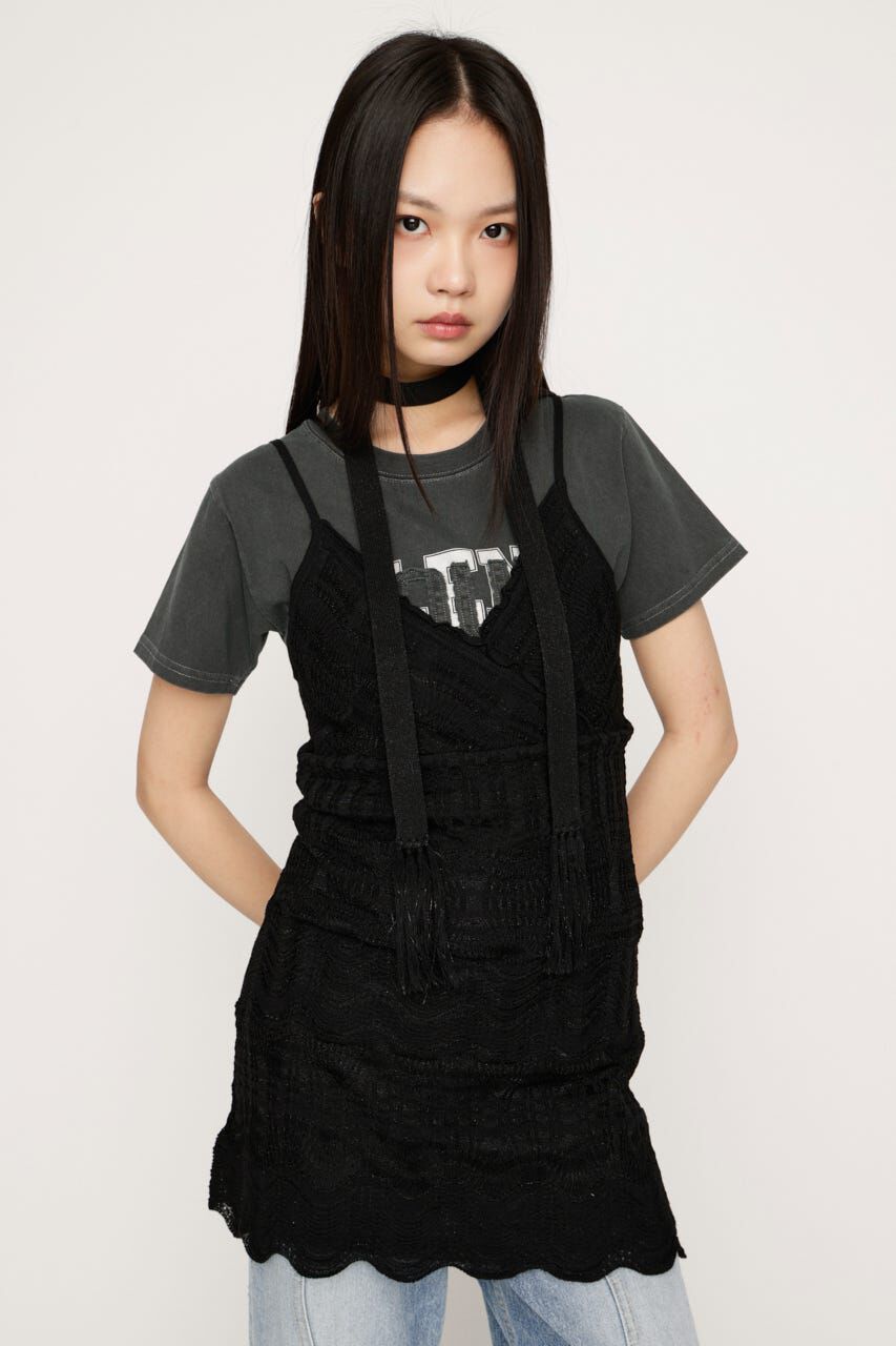 SLY「KNIT FRILL CAMI トップス」|キャミソール|BLK