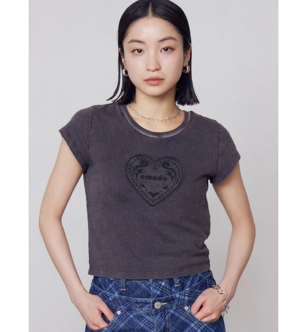 EMODA「エンブレムハートパッチTシャツ」|Tシャツ・カットソー|ブラック