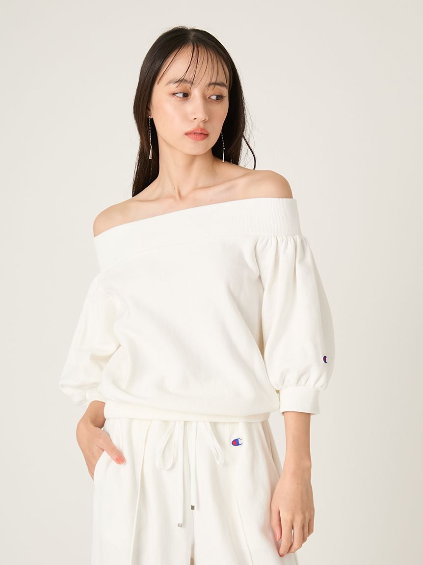 FRAY I.D「【FRAY I.D｜Champion】パフスリーブオフショルスウェット」|スウェット・ジャージ|