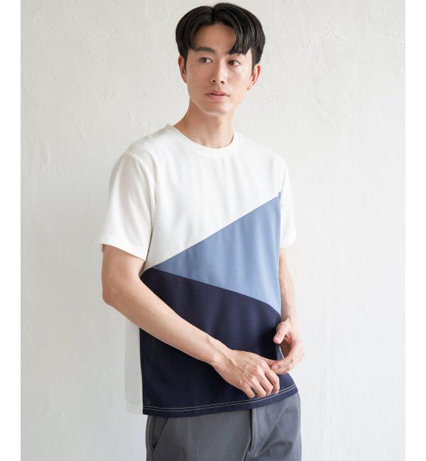ikka「【接触冷感／吸水速乾】マルチファンクション斜め切り替えTシャツ」|Tシャツ・カットソー|ホワイト