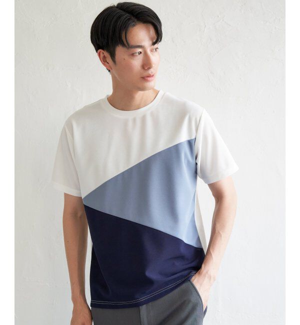 ikka「【接触冷感／吸水速乾】マルチファンクション斜め切り替えTシャツ」|Tシャツ・カットソー|