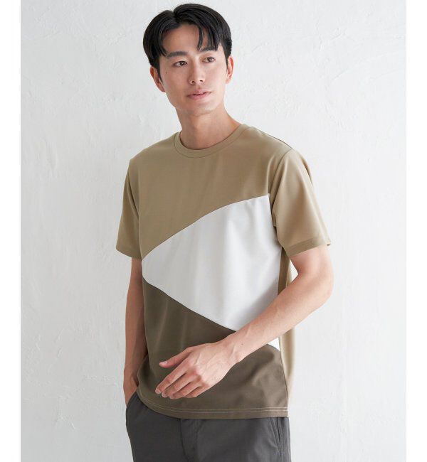 ikka「【接触冷感／吸水速乾】マルチファンクション斜め切り替えTシャツ」|Tシャツ・カットソー|ベージュ