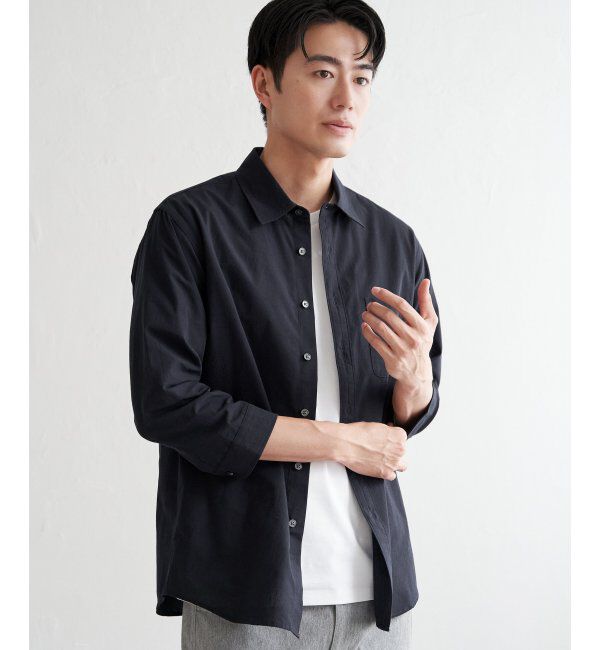 ikka「7.5分袖ドライタッチシャツ」|シャツ・ブラウス|ネイビーブルー