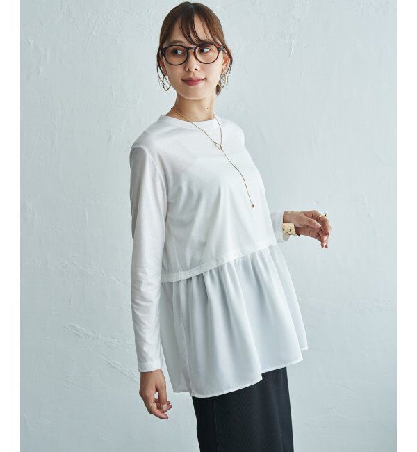 ikka「裾異素材切り替えロンT」|Tシャツ・カットソー|
