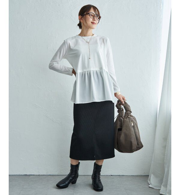 ikka「裾異素材切り替えロンT」|Tシャツ・カットソー|