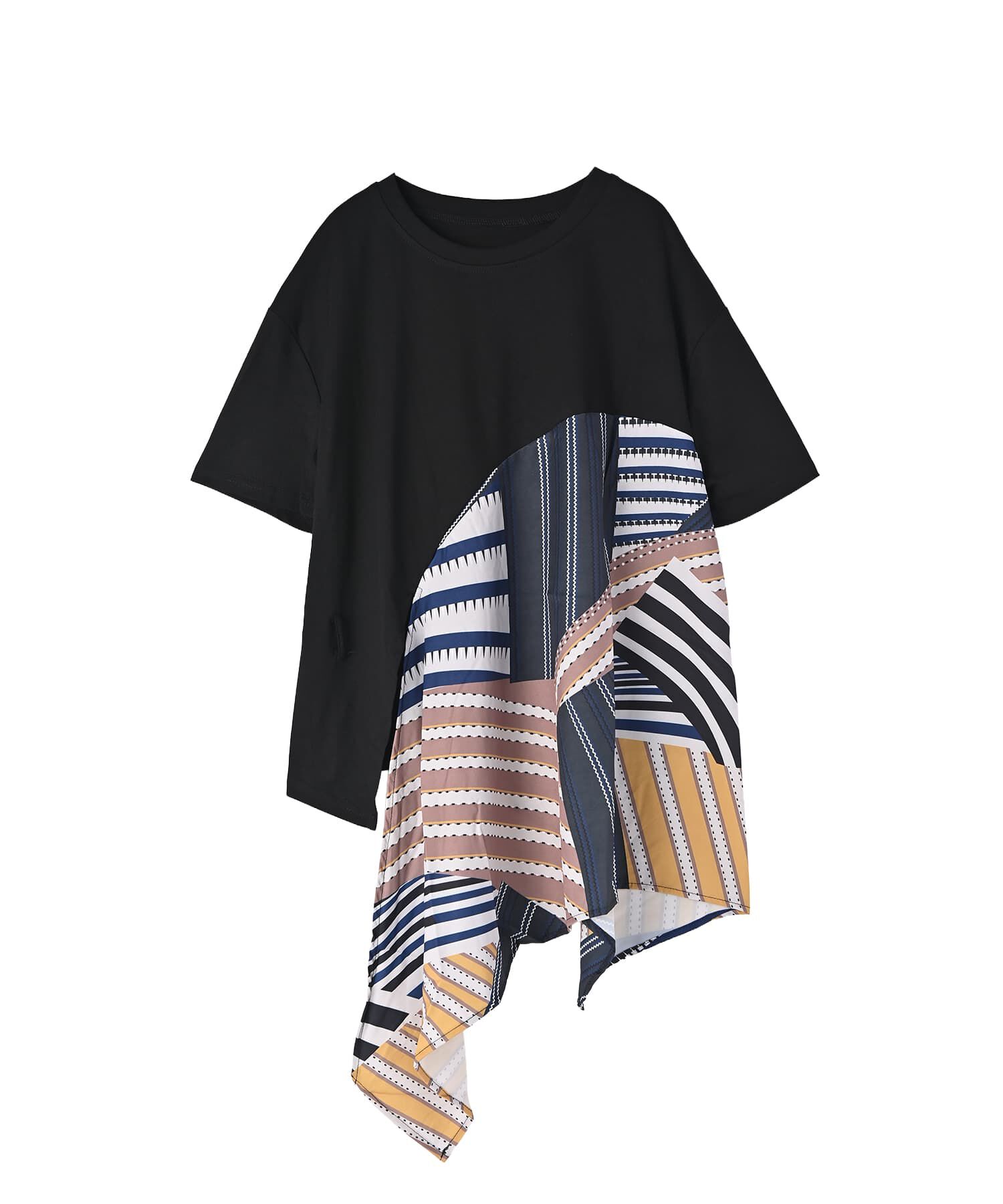 STYLE DELI「【BLK001】スカーフ柄パッチワークTシャツ」|Tシャツ・カットソー|