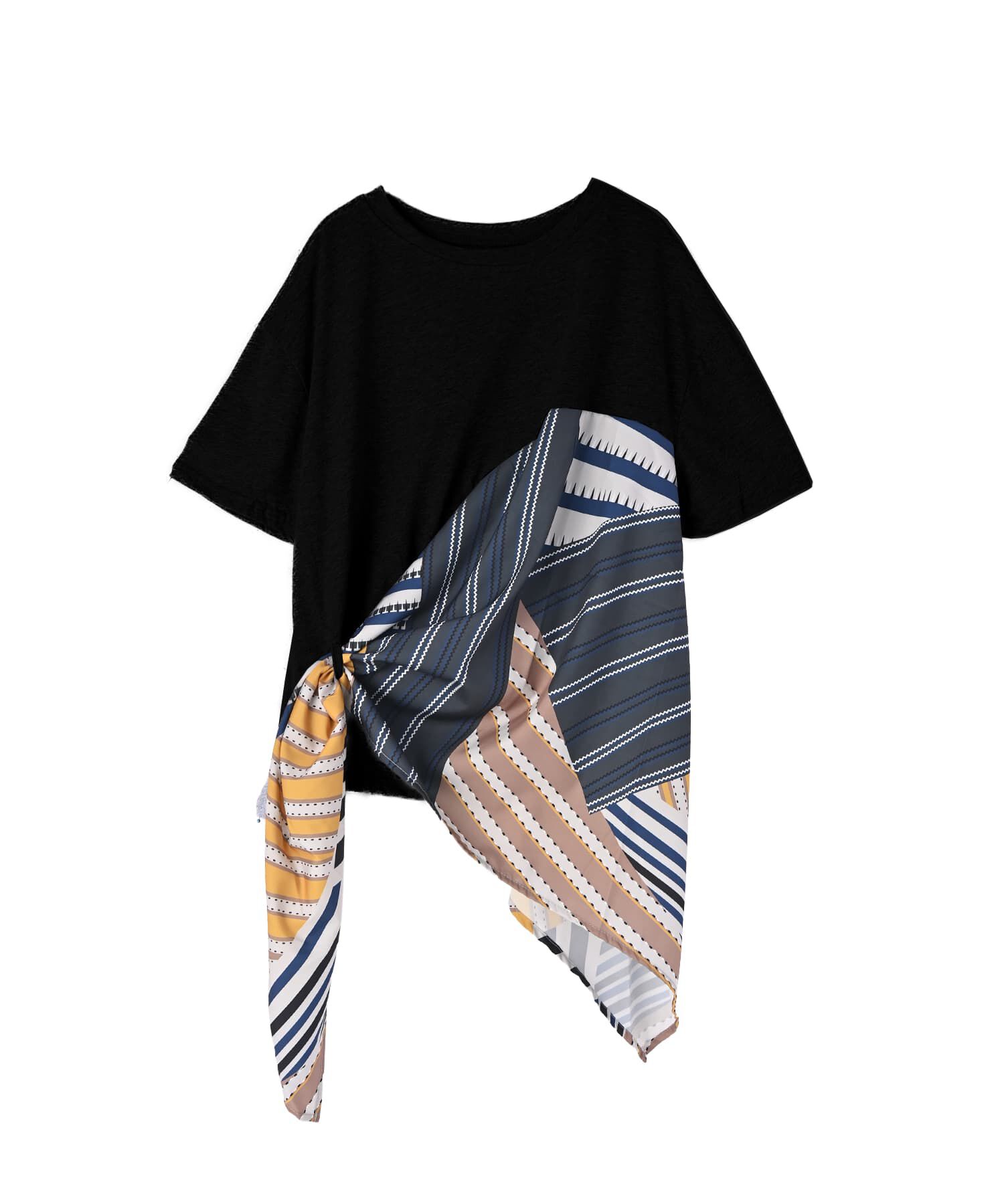 STYLE DELI「【BLK001】スカーフ柄パッチワークTシャツ」|Tシャツ・カットソー|