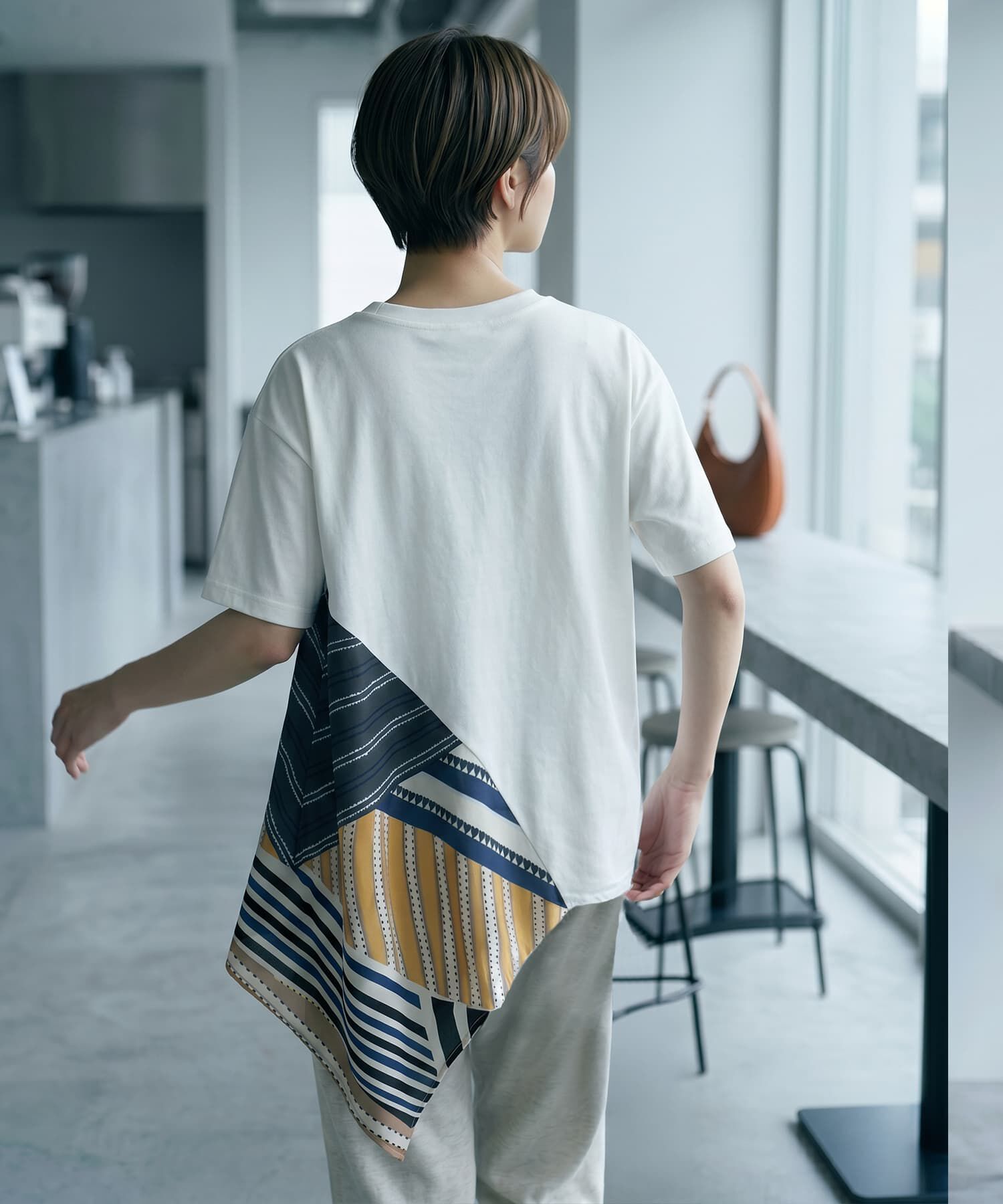 STYLE DELI「【BLK001】スカーフ柄パッチワークTシャツ」|Tシャツ・カットソー|