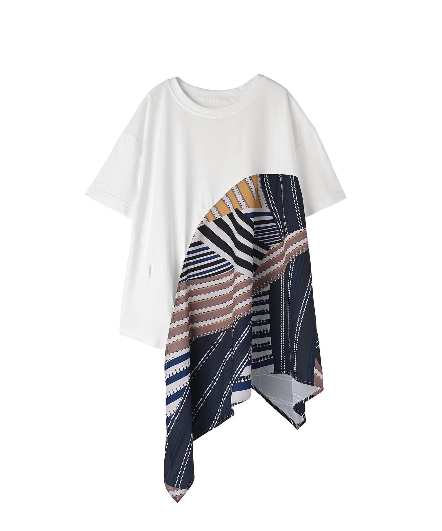 STYLE DELI「【BLK001】スカーフ柄パッチワークTシャツ」|Tシャツ・カットソー|