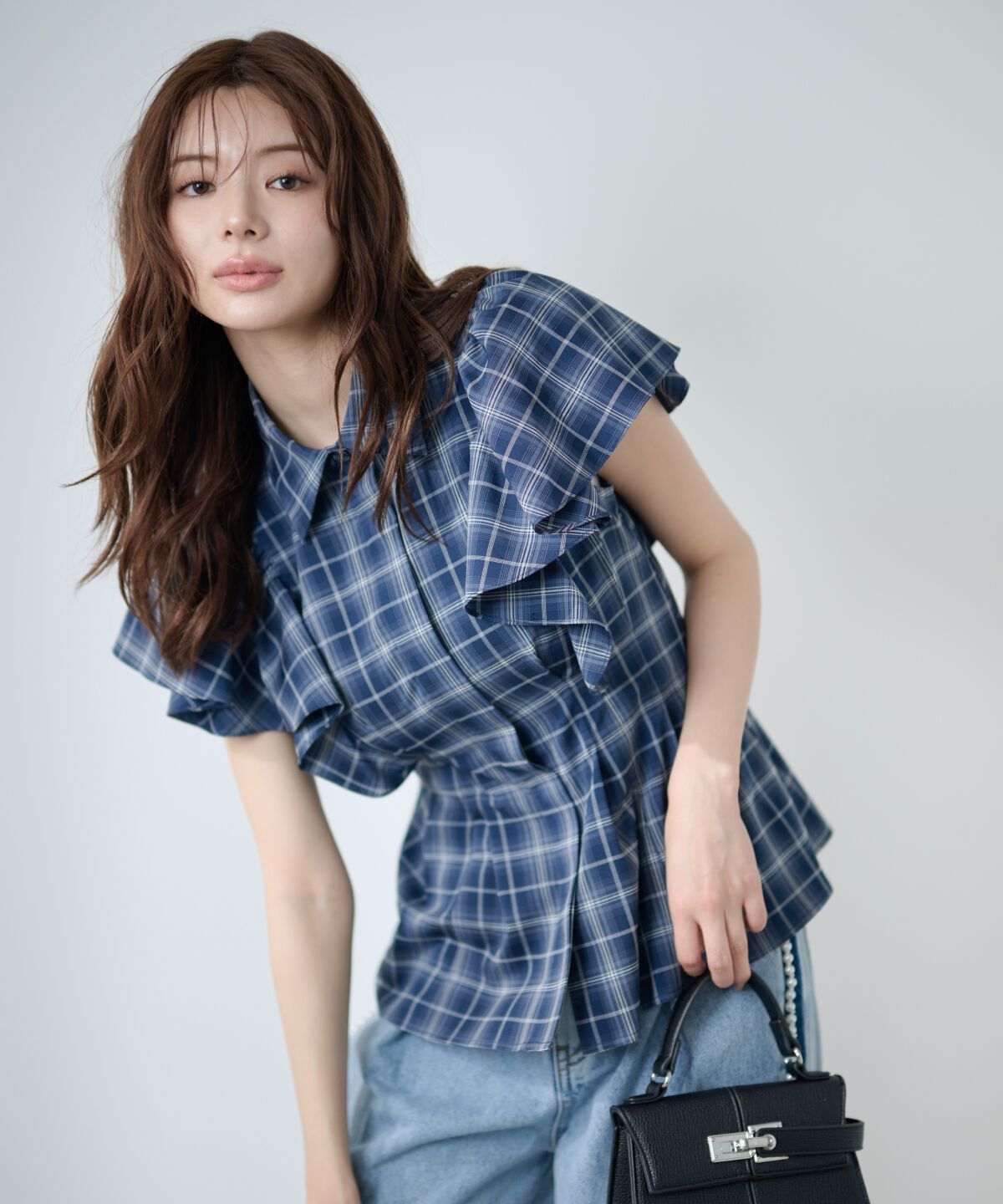 アンドクチュール「ラッフルスリーブチェックシャツブラウス」|シャツ・ブラウス|