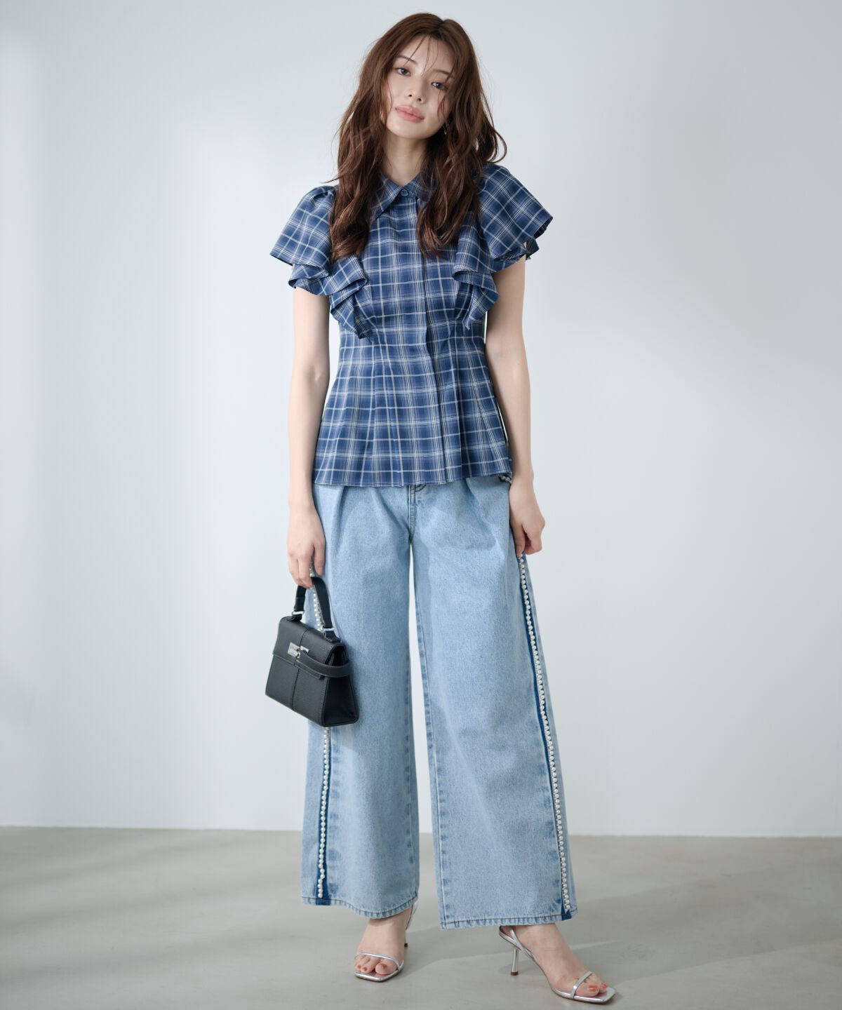 アンドクチュール「ラッフルスリーブチェックシャツブラウス」|シャツ・ブラウス|