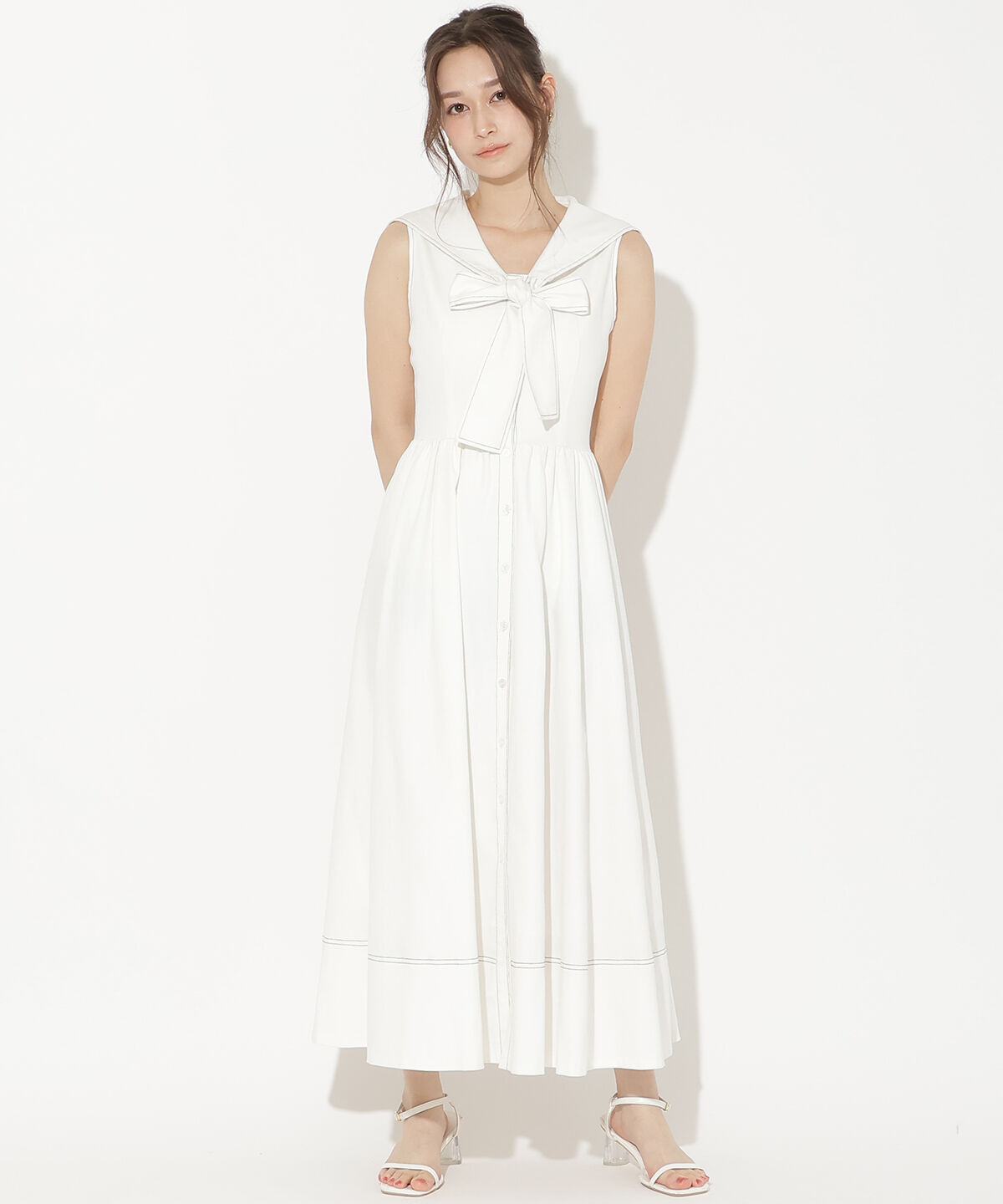 WILLSELECTION「セーラーカラーノースリーブシャツワンピース」|ワンピース|オフ