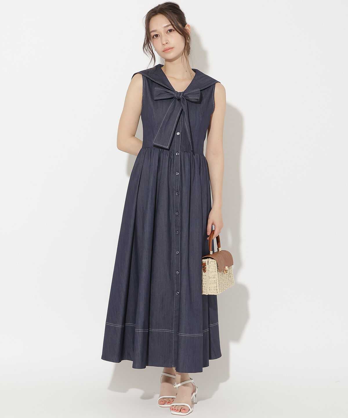 WILLSELECTION「セーラーカラーノースリーブシャツワンピース」|ワンピース|ネイビー