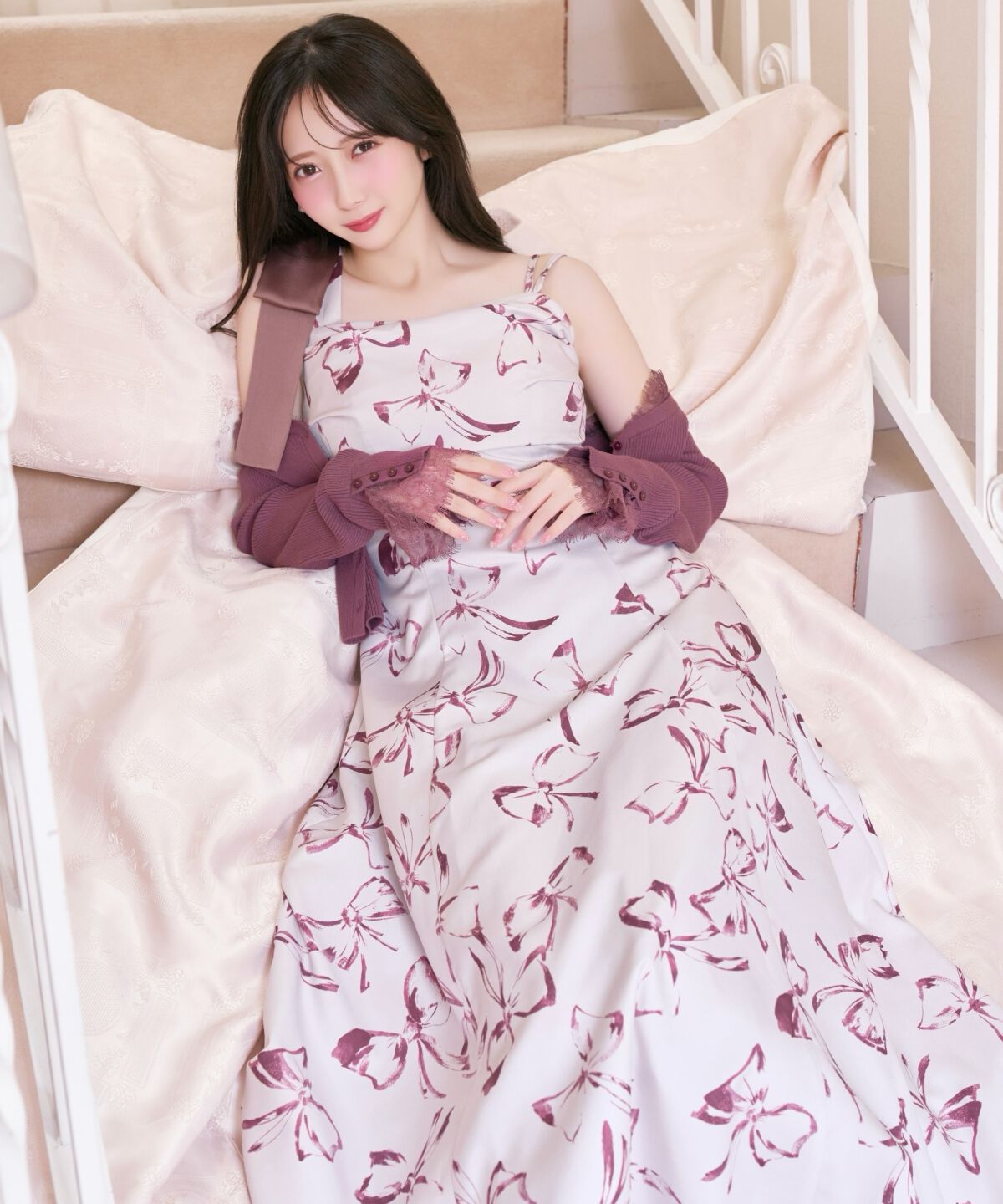 WILLSELECTION「リボンプリントアシメショルダーキャミワンピース」|ワンピース|ピンク