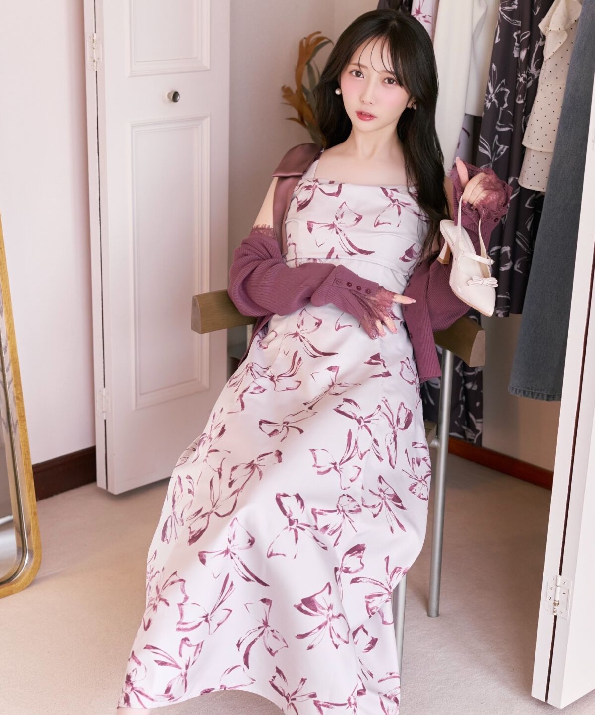 WILLSELECTION「リボンプリントアシメショルダーキャミワンピース」|ワンピース|