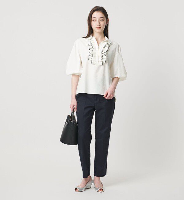 UNITED ARROWS「メロー フリル スキッパー パフ ブラウス ‐防しわ 吸水速乾 UVカット 遮熱性 接触冷感 ウォッシャブル‐」|シャツ・ブラウス|