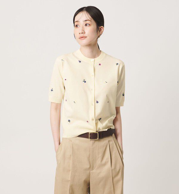 UNITED ARROWS「フラワー エンブロイダリー ショートスリーブ カーディガン ‐ウォッシャブル‐」|カーディガン|