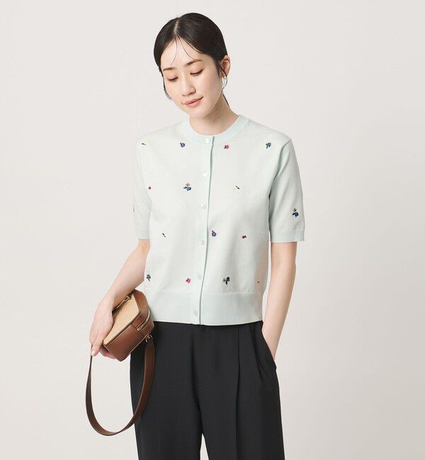 UNITED ARROWS「フラワー エンブロイダリー ショートスリーブ カーディガン ‐ウォッシャブル‐」|カーディガン|