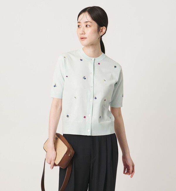 UNITED ARROWS「フラワー エンブロイダリー ショートスリーブ カーディガン ‐ウォッシャブル‐」|カーディガン|