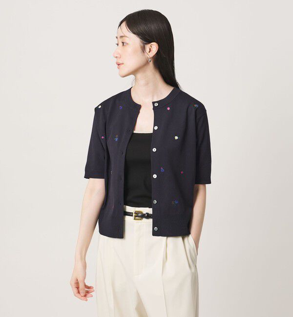 UNITED ARROWS「フラワー エンブロイダリー ショートスリーブ カーディガン ‐ウォッシャブル‐」|カーディガン|