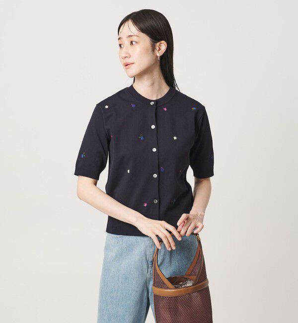 UNITED ARROWS「フラワー エンブロイダリー ショートスリーブ カーディガン ‐ウォッシャブル‐」|カーディガン|
