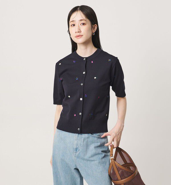 UNITED ARROWS「フラワー エンブロイダリー ショートスリーブ カーディガン ‐ウォッシャブル‐」|カーディガン|