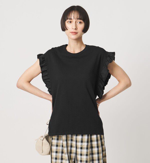 UNITED ARROWS「＜dahl&rsquo;ia＞フリル スリーブ Tシャツ」|Tシャツ・カットソー|BLACK