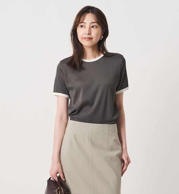 UNITED ARROWS「リブ バイカラーパイピング ショートスリーブ Tシャツ」|Tシャツ・カットソー|DK.GRAY