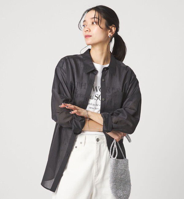 UNITED ARROWS green label relaxing「シアー ストライプ シャツ」|シャツ・ブラウス|BLACK
