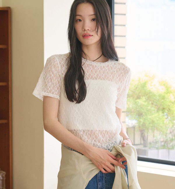 BEAUTY&YOUTH UNITED ARROWS「フラワーレース ショートスリーブ プルオーバー」|Tシャツ・カットソー|