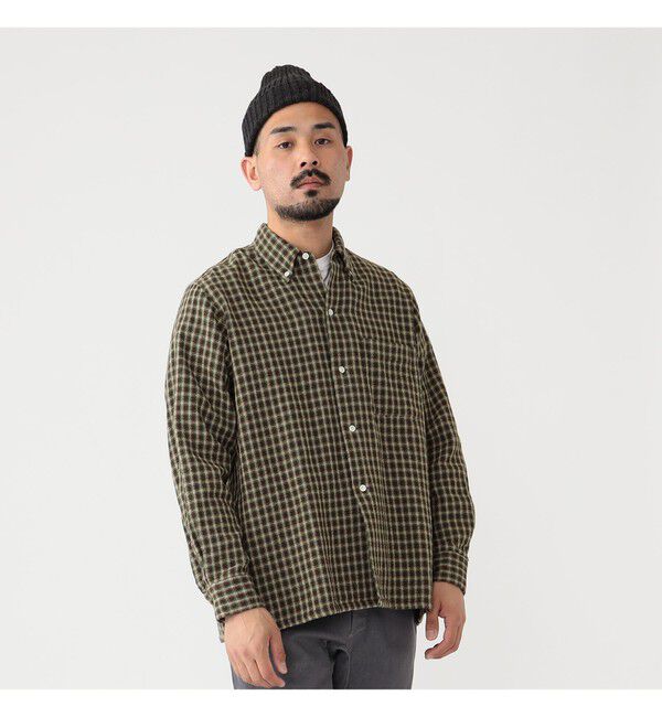 BEAMS PLUS「ダブルフェイス チェック オープンカラー ボタンダウン シャツ」|シャツ・ブラウス|