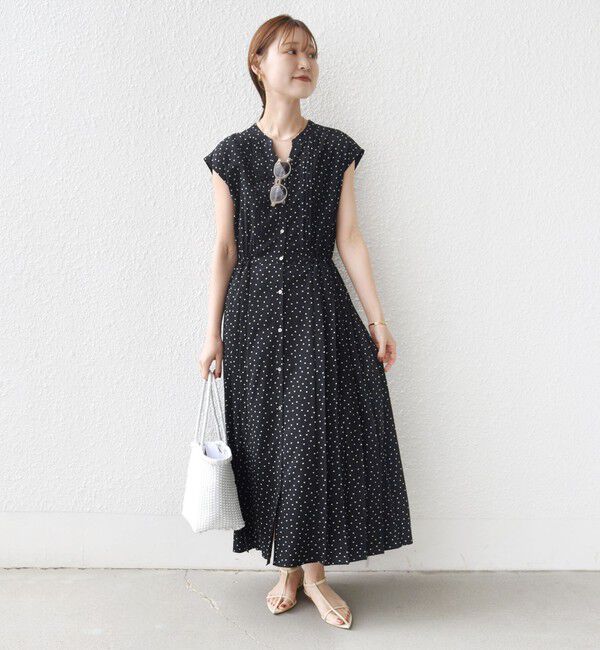 SHIPS for women「【WEB限定】〈洗濯機可能〉ドット 花柄 サイド プリーツ フレンチスリーブ ワンピース」|ワンピース|