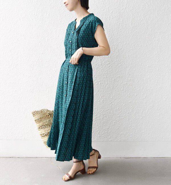 SHIPS for women「【WEB限定】〈洗濯機可能〉ドット 花柄 サイド プリーツ フレンチスリーブ ワンピース」|ワンピース|