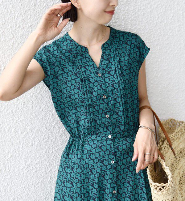 SHIPS for women「【WEB限定】〈洗濯機可能〉ドット 花柄 サイド プリーツ フレンチスリーブ ワンピース」|ワンピース|